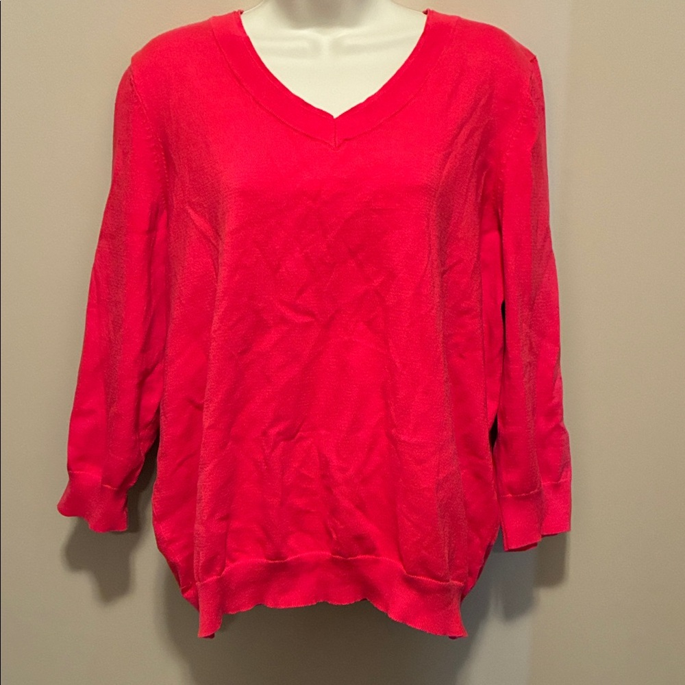 Anne Klein Bright Red orange v neck sweater